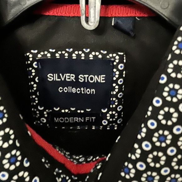 Short Sleeve Button Mens Shirt Silky Silver Stone Cool Design Large New W/O Tags - Picture 4 of 8